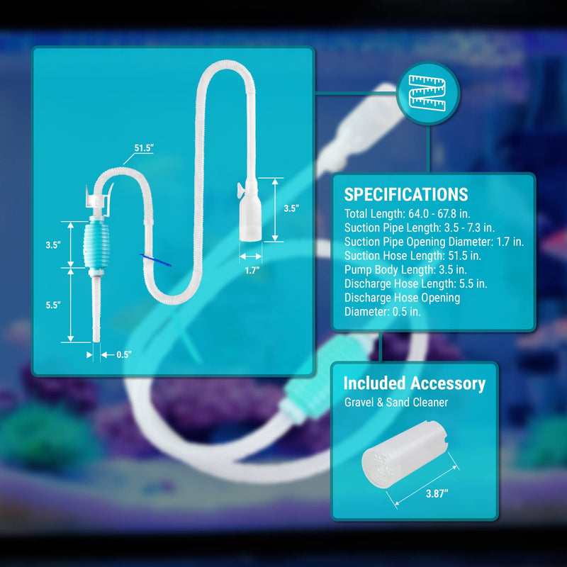 TERA PUMP - Fish Tank Cleaner, Compatible to Clean Gravel, Sand and Aquariums. Long Nozzle Flow Controller to Change Water (BPA Free) - BeesActive Australia