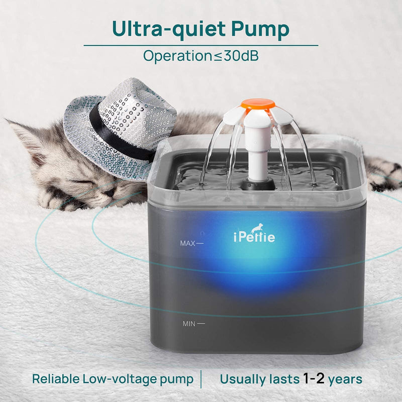 iPettie Neverland Cat Water Fountain with LED Light, 67oz/2.0L, Ultra Quiet Cat Drinking Fountain with Filter, Automatic Pet Water Fountain for Cats and Small Dogs Grey - BeesActive Australia