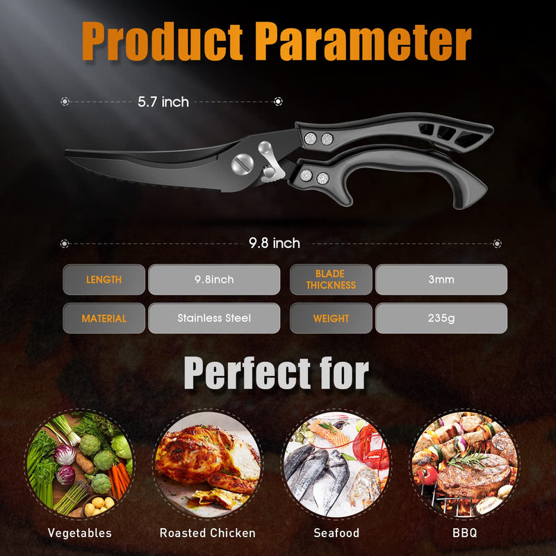 DRAGON RIOT Heavy Duty Poultry Shears Black with Serrated Edge - Kitchen Scissors for Chicken, Bone, Meat, Turkey, Fish, Vegetables Stainless Cooking Shears for Thanksgiving Christmas Day - BeesActive Australia