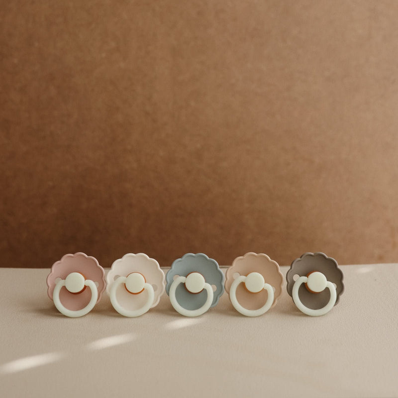 FRIGG Daisy Night Natural Rubber Baby Pacifier | Made in Denmark | BPA-Free (Blush/Cream, 0-6 Months) 2-Pack 0-6 Month Cream/Blush - Night - BeesActive Australia