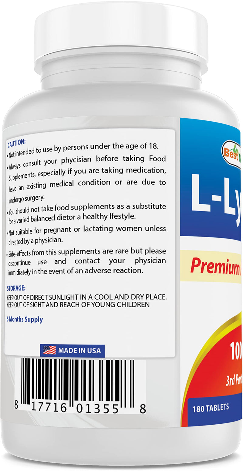 Best Naturals L-Lysine 1000 mg 180 Tablets (180 Count (Pack of 2)) 180 Count (Pack of 2) - BeesActive Australia