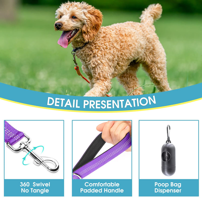 BAAPET 5 Feet Nylon Dog Leash with Triple Reflective Threads and Comfortable Padded Handle for Walking, Training Lead Small Puppy, Medium and Large Dogs Medium/Large (1.0'' x 5 FT) Purple - BeesActive Australia