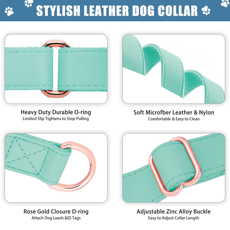 Soft Leather Martingale Dog Collar - Adjustable Rose Gold Limited Slip Collars [Easy to Clean], Stylish Durable Heavy Duty Nylon No Pull Training Collar for Small Medium Large Dogs XS (Neck 8"-11", Width 3/5") Mint Green - BeesActive Australia