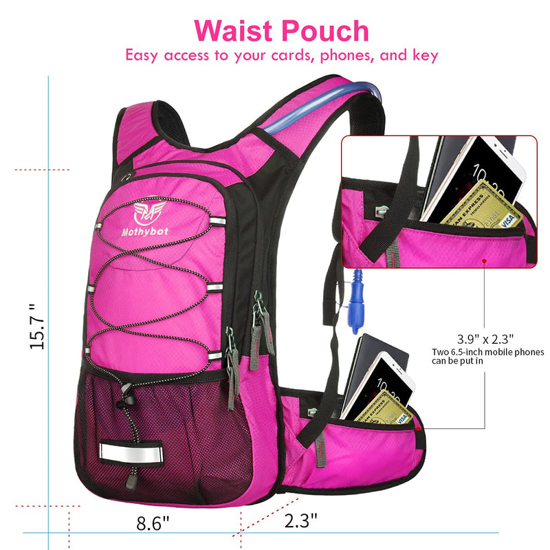 Mothybot Insulated 1.5L 3L Hydration Backpack Pack with Water Bladder, Large Capacity Lightweight Hiking Daypack for Women, Men, kids - Waist Pouches & Cooler Layer, for Running, Biking, Rave,Festival Pink- 1.5 Liter Hydration Backpack - BeesActive Australia