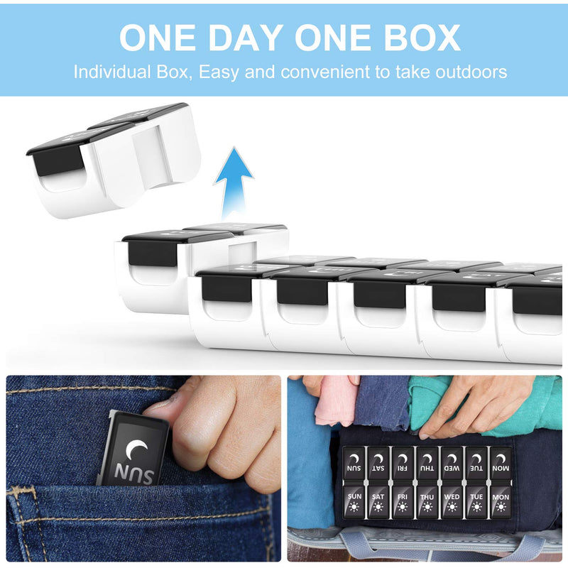 Pill Box Organiser 2 Times a Day, Pill Boxes 7 Day Twice a Day, Small Weekly Pill Box Case with 14 Compartments, Black (001) - BeesActive Australia