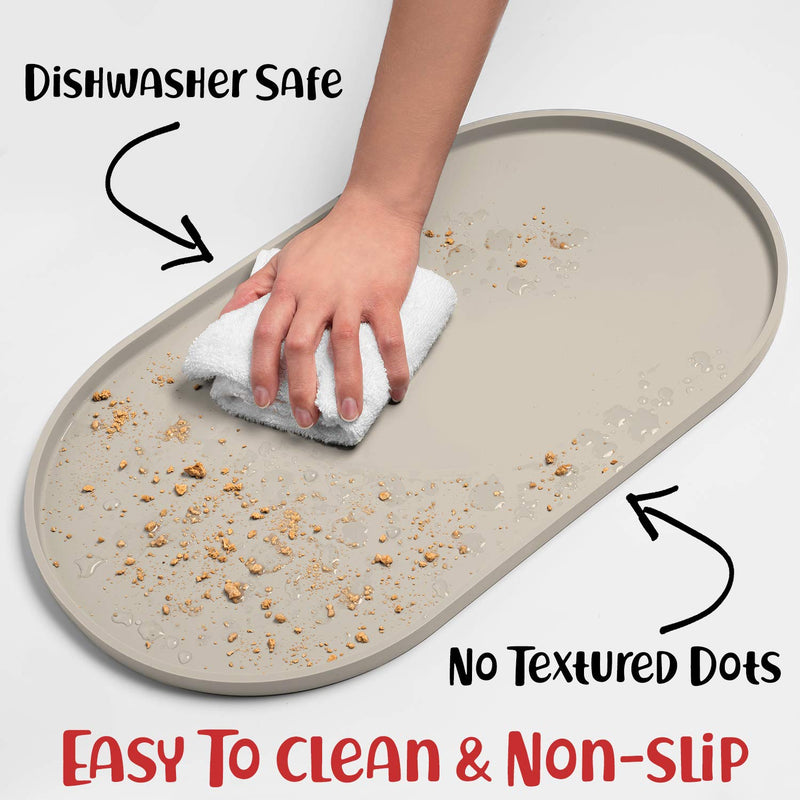 DogBuddy Dog Food Mat - Waterproof Dog Bowl Mat, Silicone Dog Mat for Food and Water, Pet Food Mat with Edges, Nonslip Dog Feeding Mat, Dog Food Mats for Floors – Puppy Supplies 19x11 Inch (Pack of 1) White Sand - BeesActive Australia