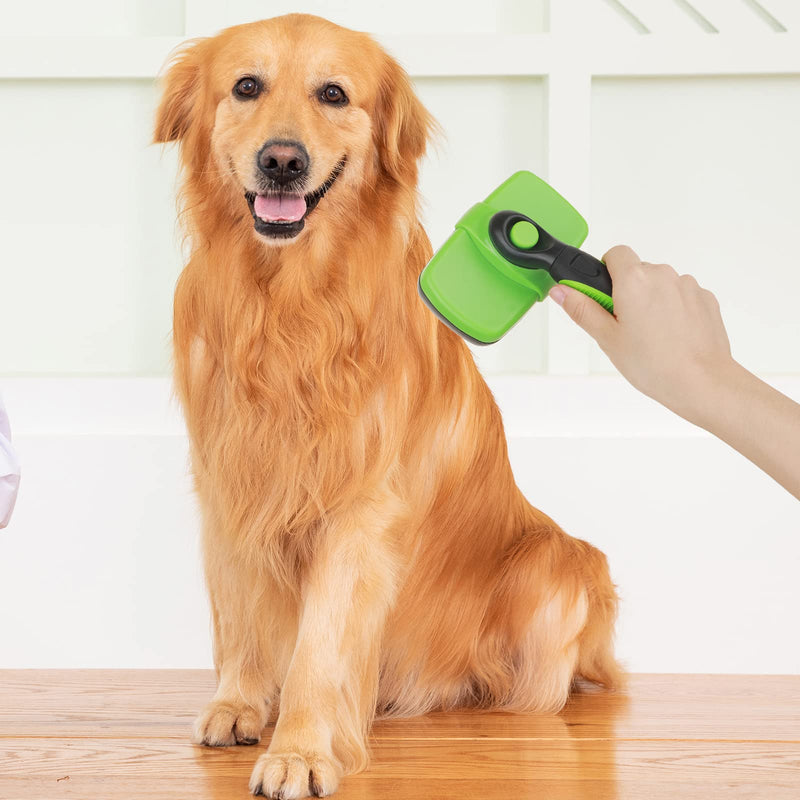 smartelf Pet Grooming Brush, Self-Cleaning Slicker Brush for Dogs and Cats Long & Short Hair, Rounded Tips Retractable Dog Brush for Shedding Loose Undercoat,Tangled Knots ,Matted Fur (Green) Rounded Massaging Particles Green - BeesActive Australia