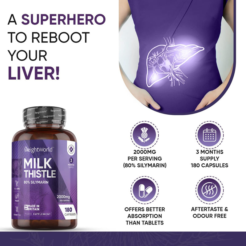 Milk Thistle Capsules - 180 Vegan Capsules - 3 Months Supply - High Strength Milk Thistle (Providing: 80% Silymarin) - Odour & Aftertaste Free Unlike Milk Thistle Tablets - Made in The UK - BeesActive Australia