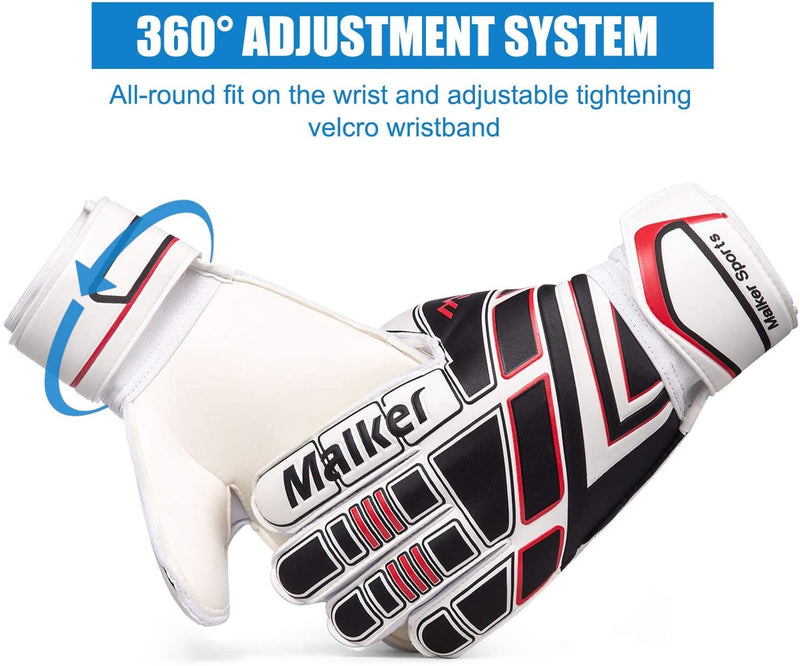 Malker Soccer Goalie Gloves Goalkeeper Gloves with Fingersave and Double Wrist Protection, Strong Grip Goalkeeper Gloves for Kids, Youth, Adults White 7 - BeesActive Australia