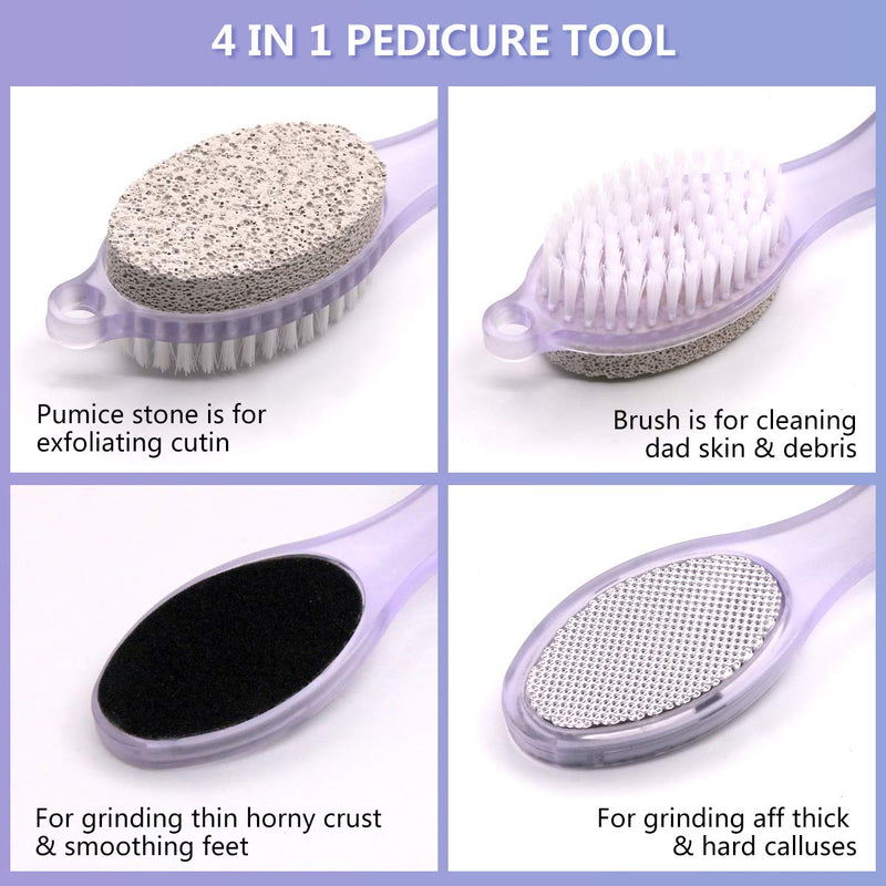 Fangze Pumice Stone Brush For Feet，2 Pack Brush With Pumice Stone Pedicure Paddle kit 4 In 1 Foot Care Stone Callus Brush Pumice Scrubber(Lilac and Blue) - BeesActive Australia