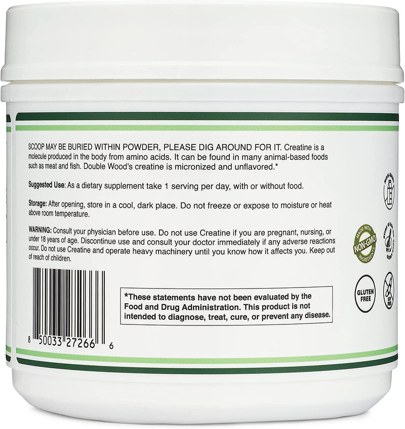 Creatine Monohydrate Powder 1.1lbs (100 Servings of 5 Grams Each - Third Party Tested Micronized Creatine Powder) Unflavored, Keto, Vegan Friendly (with Scoop)(Creatina Monohidratada) by Double Wood - BeesActive Australia