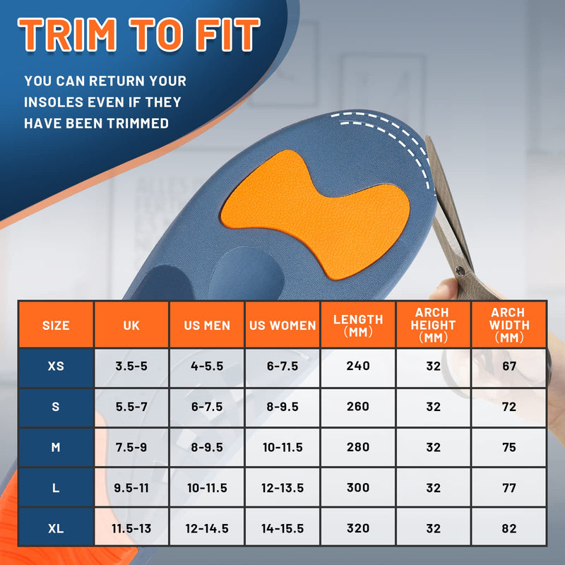 RooRuns Heavy Duty Arch Support Plantar Fasciitis Insoles for Men and Women, Orthotic Inserts Shoe Insoles for Flat Feet, Heel Spurs, High Arches, OverPronation, Metatarsalgia, Foot Pain Relief, L UK 9.5-11 (30cm) - BeesActive Australia