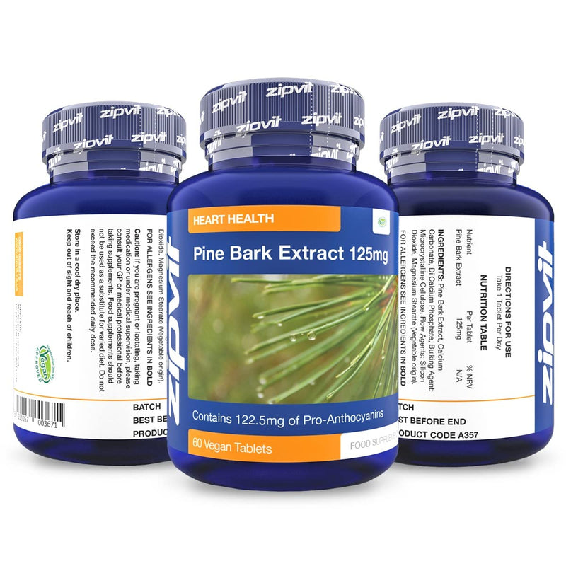 Pine Bark Extract 125mg, 60 Vegan Tablets, High Strength Pine Bark Extract, Rich in 122.5mg Proanthocyanidins, Powerful Antioxidant Support - BeesActive Australia