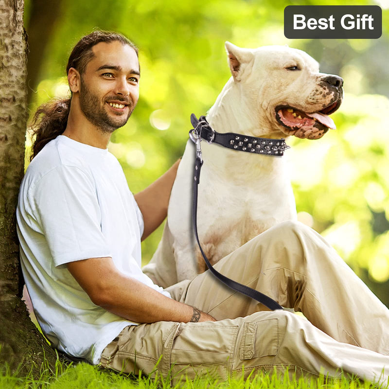 Spiked Studded Leather Dog Collar with Leash, Epesiri Rivet PU Leather Dog Collars for Pit Bull, Durable Leather Cat Collar with Spiked Studded for Small Medium Large Breed Best Gift Pet Rivet Collar Black L=13.7"-16" - BeesActive Australia