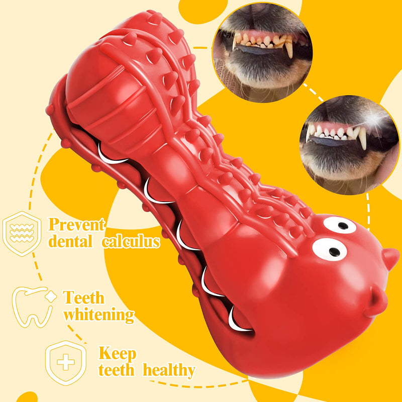 Rmolitty Squeaky Dog Toys for Aggressive Chewers, Tough Dog Chew Toys for Aggressive Chewers Indestructible Durable Dog Chew Toys for Large Medium Breed Dog with Non-Toxic Natural Rubber Hippo-red - BeesActive Australia