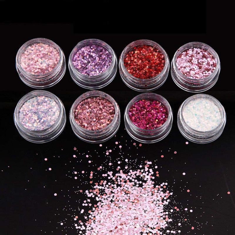 WOKOTO 8Pcs Nail Art Glitter Powder Dust With Different Colors Rose Gold Purple Red Nail Sequins Flakes Set - BeesActive Australia