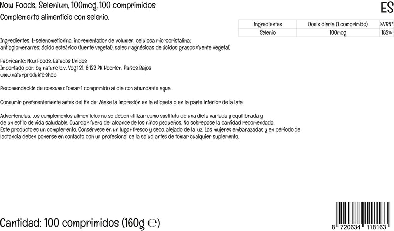 Now Foods, Selenium, 100mcg, Yeast Free, 100 Vegan Tablets, Lab-Tested, Vegetarian, Gluten Free, SOYA Free, Non-GMO - BeesActive Australia
