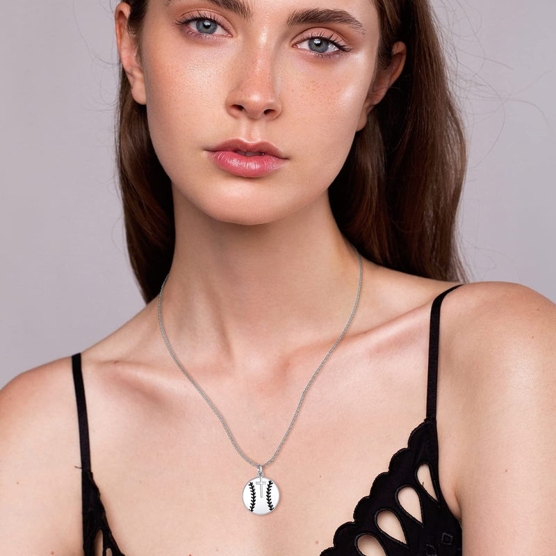 YFN Sport Necklace Sterling Silver Never Give Up I Can Do All Things Pendant Jewelry Sport Gifts for Women Men Boys Girls Baseball with Cross - BeesActive Australia