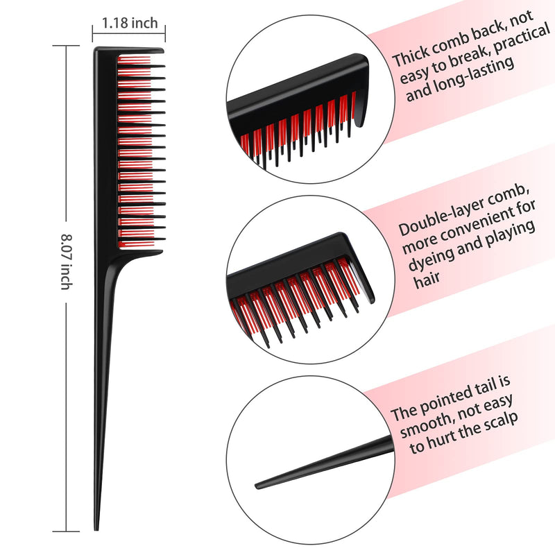 Leinuosen 3 Piece Triple Teasing Comb Rat Tail Tool and Structure Tease Layers Rattail for Women Back Combing Root Adding Volume Evening Styling (Black Red, Black Blue, Pink Black) Black and Red, Black and Blue, Pink and Black - BeesActive Australia