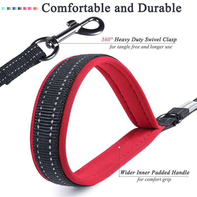 VIVAGLORY Dog Leash Traffic Padded Two Handles, Heavy Duty Reflective Leashes for Control Safety Training, Walking Lead for Small to Large Dogs 6 ft. x 1 in. (25~120 lbs.) Black - BeesActive Australia