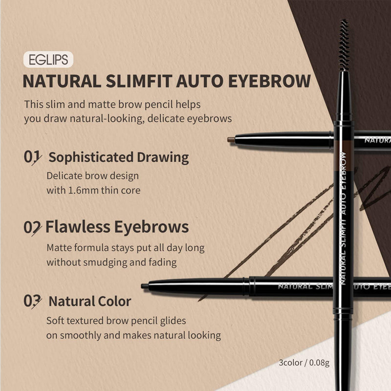 EGLIPS Natural Auto Eyebrow #02 Dark Brown, 0.1oz - Double-headed pencil, triangular tip+brush, waterproof, smudgeproof | eyebrow pencil | eyebrow makeup | eyebrow pen | eyebrow pencil dark brown 02 DARK BROWN - BeesActive Australia