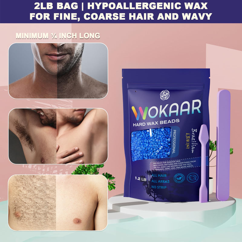 Wokaar NEW 1.2lb Hard Wax Beads Bag- Removes Hair Easily- Chamomile Hypoallergenic Wax Beans for Sensitive Skin- Peel-Off Wax- No Strips Needed blue - BeesActive Australia
