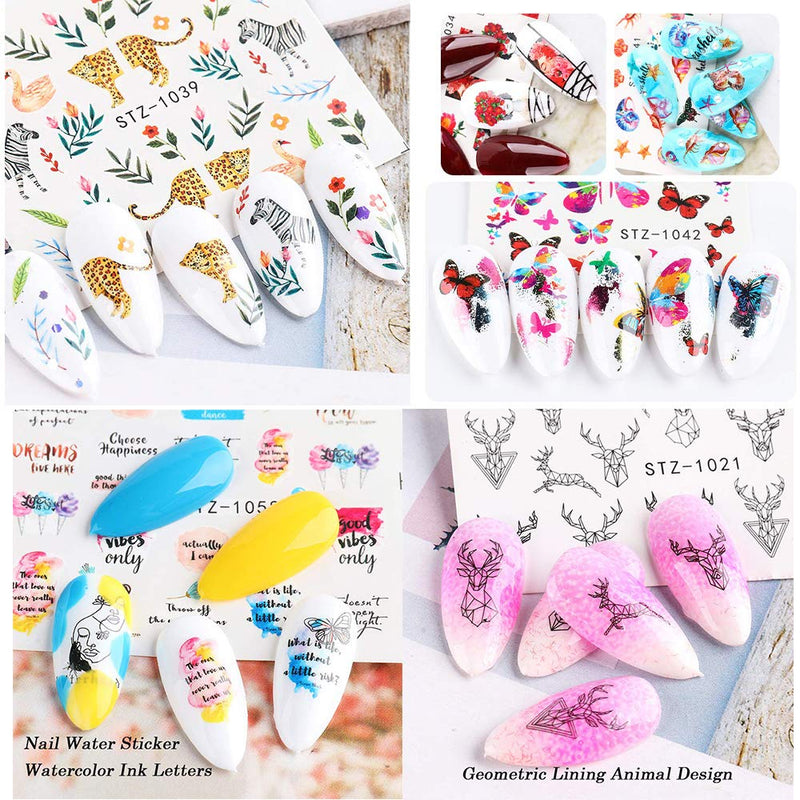 Nail Art Sticker Decals Foil Water Transfer Sticker Snake Flower Butterfly Letters Heart Lips Abstract Image Black Line Face Animals Fashion Design for women Manicure Charms Decorations Supplies 48 Sheets - BeesActive Australia