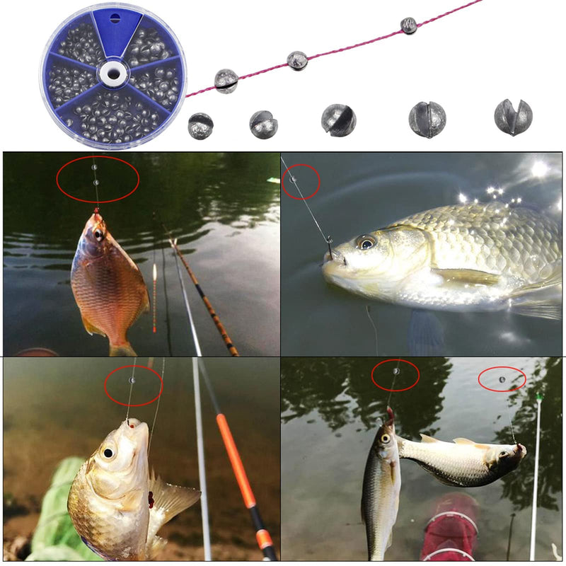 Split Shot Fishing Weights Sinkers 205Pcs 5 Sizes Weights 0.2/0.3/0.4/0.6/0.8g Round Fishing Line Sinker Removable Egg Lead Assortment - BeesActive Australia
