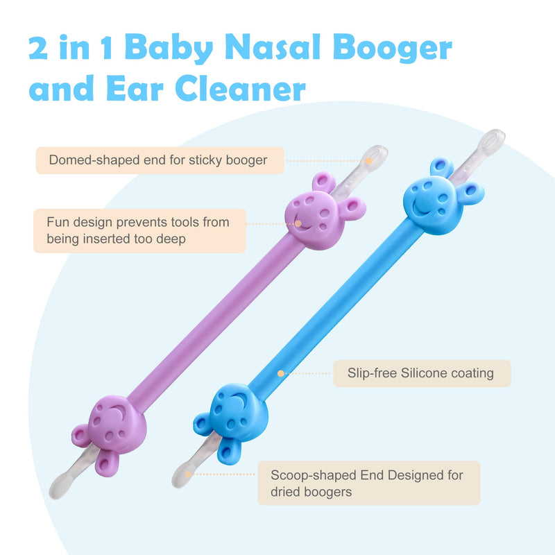 Baby Nose Ear Cleaning Tool 2 Pack - Nasal Booger Ear Clearner Dual Earwax Snot Remover,Suitable for Newborns and Infants with Soft Flexible Silicone Dual Ended Design - BeesActive Australia