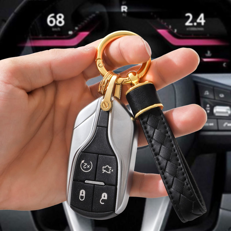 Gkeygo Leather Car Keychain, Handmade Woven Keychains for Women and Men, Universal Key Fob Holder with 360 Degree Rotatable, Anti-Lost D-Ring, 2 Keyrings and 1 Screwdriver – Black - BeesActive Australia