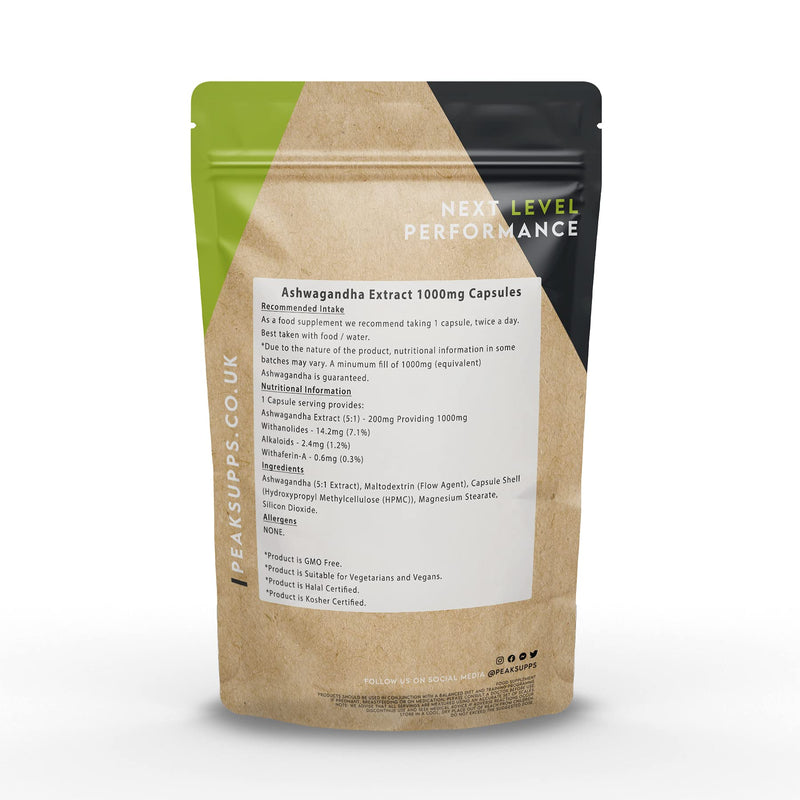 Ashwagandha Extract 1000mg Capsules - Energy - Adaptogen - 7% Withanolides (90) 90 Capsules - BeesActive Australia