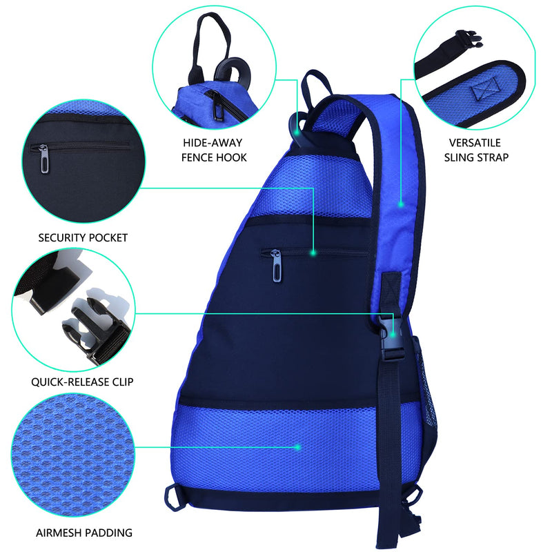 Sling Bag Sports Pickleball Bag Pickleball Backpack for Men Women Adjustable Tennis Bag for Pickleball Paddle with Fence Hook,Water Bottle Holder Blue - BeesActive Australia