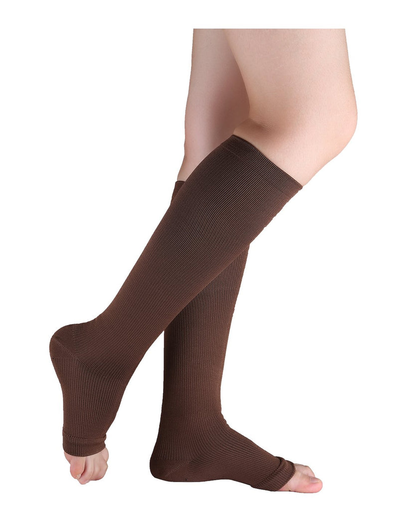 [AUSTRALIA] - uxcell Unisex Toeless Compression Socks Knee High Breathable High Stretchy Brown Fit Ankle circum 8"-10",Calf circum 15"-17" 