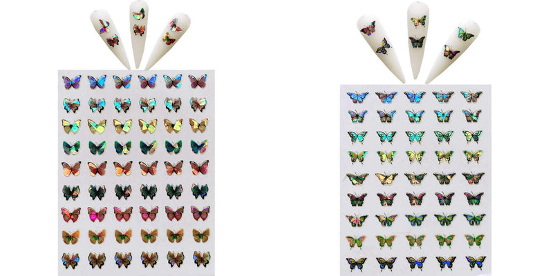 NAIL ANGEL 9sheets Nail Art Adhesive Sticker Sheets Different Laser Color Butterfly Shapes Nail Art Decoration 10215 - BeesActive Australia