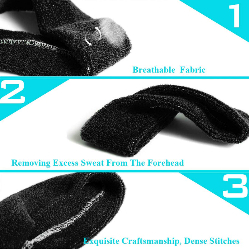 3 Pack Men & Women Sweatband Headband Terry Cloth Moisture Wicking for Sports Tennis Gym Work Out White,Black,Gray - BeesActive Australia