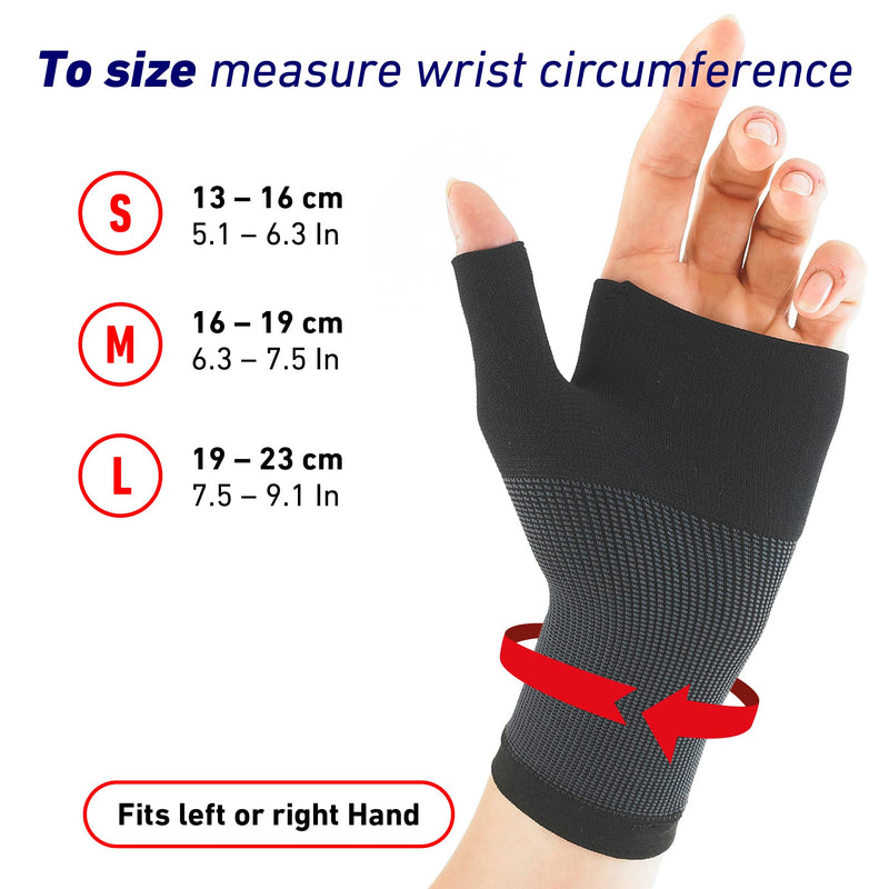 Neo G Wrist and Thumb Support - Ideal For Arthritis, Joint Pain, Tendonitis, Sprains, Hand Instability, Sports - Multi Zone Compression Sleeve - Airflow - Class 1 Medical Device - Medium - Black Medium: 16 - 19 cm - BeesActive Australia