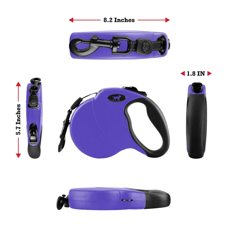 Tuff Pupper Heavy Duty Retractable Dog Leash | 16 ft Dog Leash with Reflective Stitching for Nighttime Safety | One Button Lock and Release | Comfortable Hand Grip | for Dogs Up to 120 lbs X-Large (Pack of 1) Ultra Violet - BeesActive Australia
