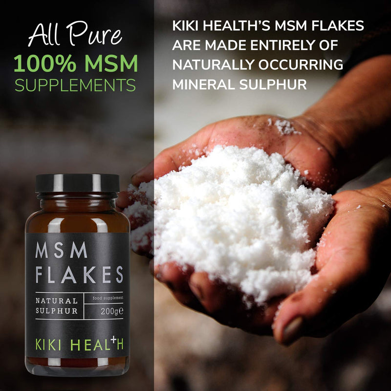 KIKI Health Natural MSM Flakes Minerals Supplements - Pure Natural Sulphur for Joints, Skin, Hair & Nails - Gluten-Free & Allergen-Free MSM Supplements - No Additives Easy Formulation 200g 200 g (Pack of 1) - BeesActive Australia