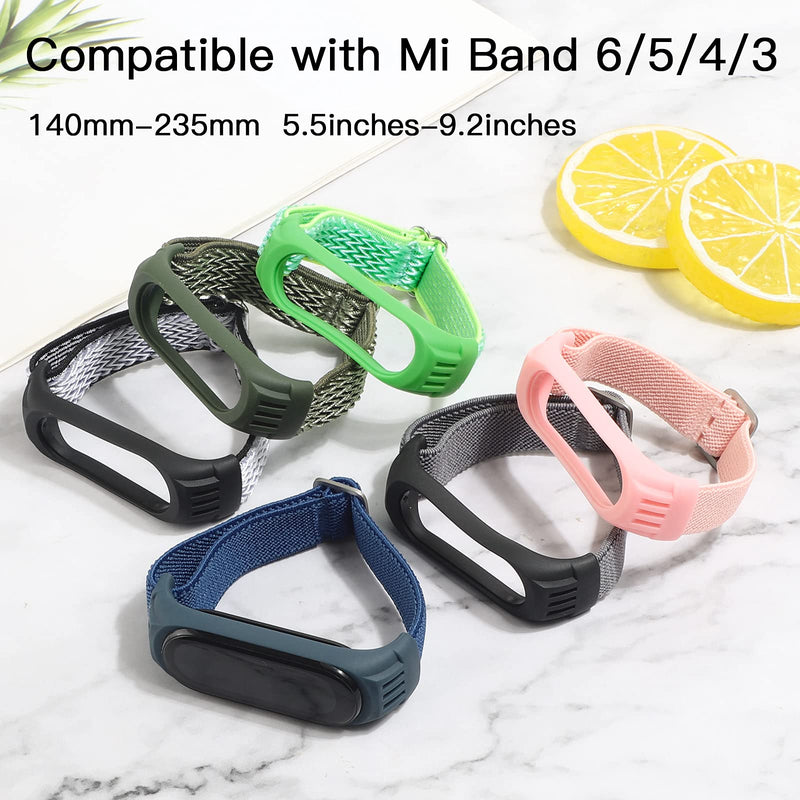 【2Pack】 Adjustable Elastic Band Compatible with Xiaomi MI BAND 3/4/5/6 Strap for Men Women，Stretchy Nylon Sports Strap Replacement Wristband Accessories for MI BAND 6/5/4/3 Fitness Tracker Wavy Black White + Wavy Army Green - BeesActive Australia