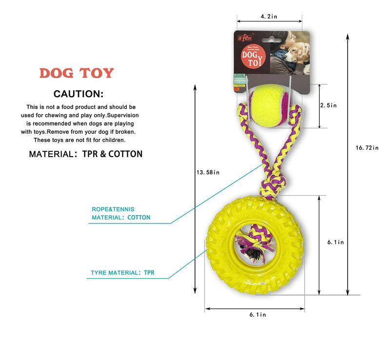 JADEWELL 3-in-1 Durable Dog Chew Toy with Natural Rubber Tire Rope and Tennis Ball for Aggressive Chewers Clean Teeth Interactive Toys for Puppy Small Medium Large Dogs Cats Pets - BeesActive Australia