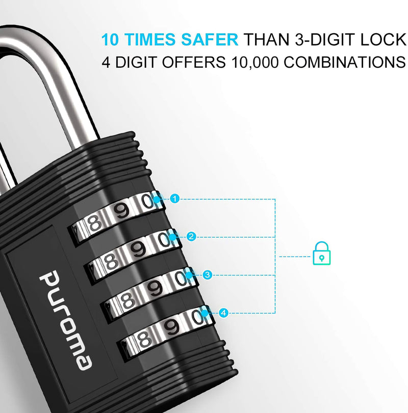 Puroma 2 Pack Combination Lock 4 Digit Padlock for School Gym Locker, Sports Locker, Fence, Toolbox, Case, Hasp Storage (Black) 1.3 Inch - BeesActive Australia