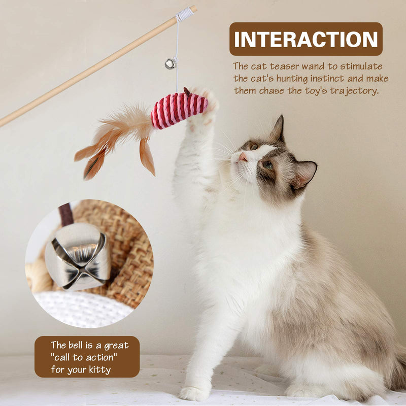 Cat Toys for Indoor Cats, 3pcs 16 Inch Natural Wood Cat Teaser Wand Toy with Teaser Refills for Cat Kitten Having Fun Exerciser Playing, Bonus 5pcs Catnip Sticks for Cat Teeth Cleaning Sisal - BeesActive Australia