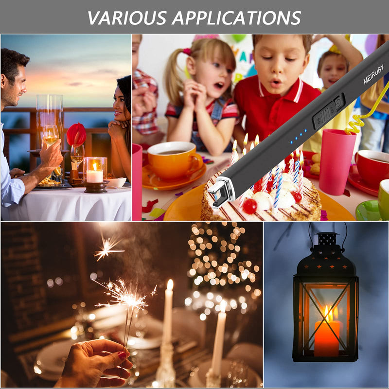 MEIRUBY Lighter Electric Lighter Candle Lighter Rechargeable USB Lighter Arc Lighters for Candle Camping Family Use Black - BeesActive Australia