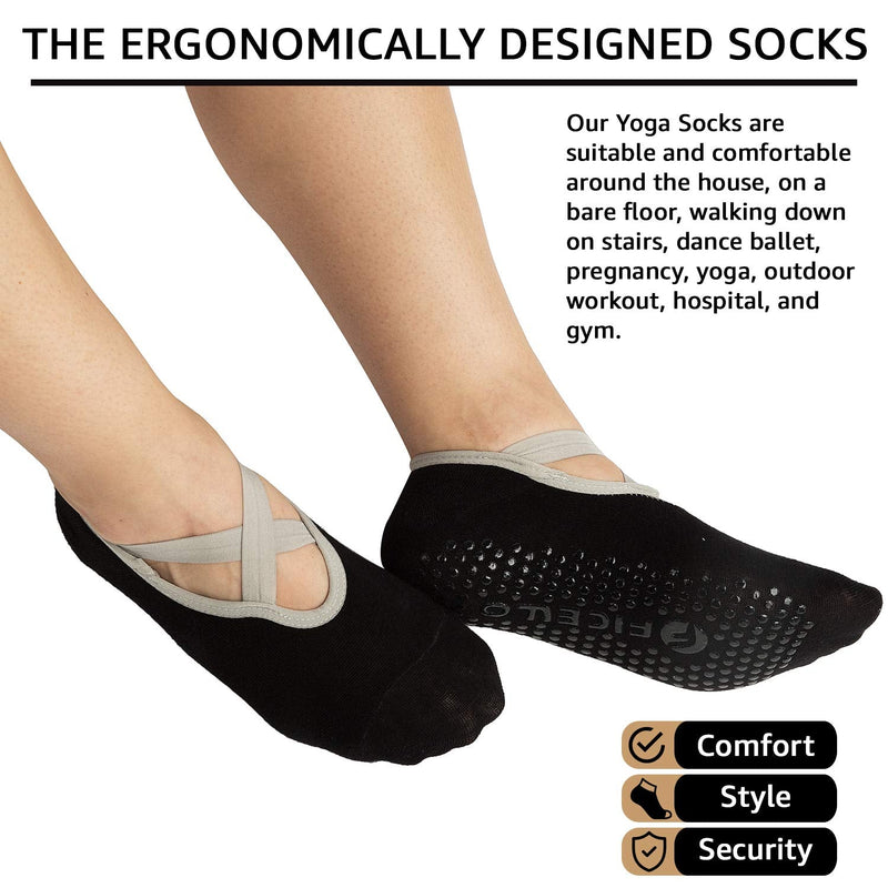Yoga Socks for Women Non Skid Socks with Grips & Straps, Ideal for Pilates, Barres, Dance, Hospital, Barefoot Workout One Size Black - Pack of 01 - BeesActive Australia