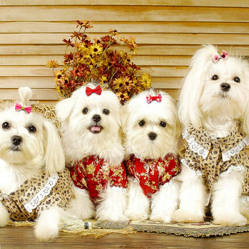 Mruq pet 100Pcs/50Pairs Dog Hair Bows, Cute Small Dog Hair Bows with Rubber Bands, Handmade Mini Dog Bows Ribbon Fabric, Pet Puppy Yorkie Dog Hair Bowknot Grooming Accessories Supplies A095-100pcs Small Dog Hair Bows - BeesActive Australia
