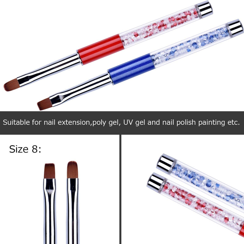 Ycyan 2Pcs Oval & Flat UV Gel Nail Brush Set Rhinestone Handle Professional Nail Art Tools Multi-colored - BeesActive Australia