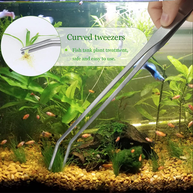 2 Pcs Feeding Tongs, Aquarium Tweezers Stainless Steel Straight and Curved Tweezers Set 27cm/10.6 inches Aquascaping Tools for Hold Worms, Reptiles, Lizards, Bearded Dragon (Silver) - BeesActive Australia