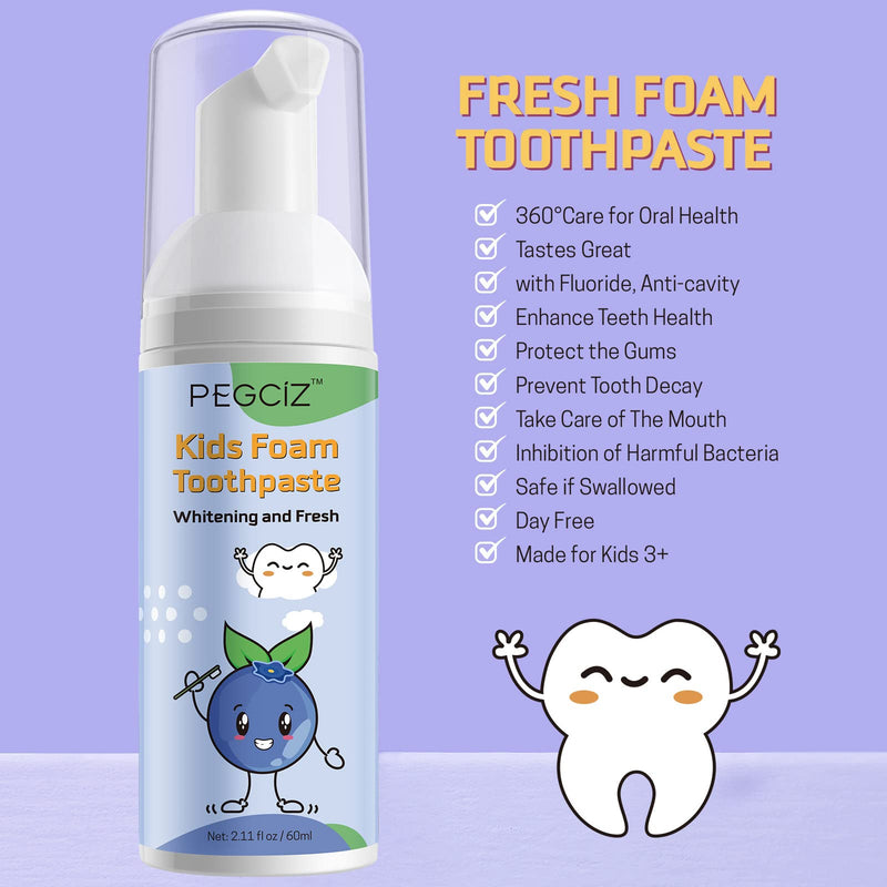 Moulis Foam Toothpaste Kids, Children Whitening Low Fluoride Toothpaste with Natural Formula to Reduce Plaque, Toddler Foaming Toothpaste for U Shaped & Electric Toothbrush Ages 3 and Up (Blueberry) - BeesActive Australia
