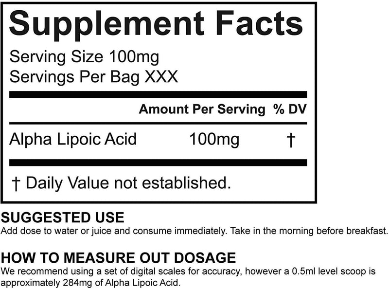 Alpha Lipoic Acid Powder REDWELLS Antioxidant GMO Free & Vegan - 50g Pack 50 g (Pack of 1) - BeesActive Australia