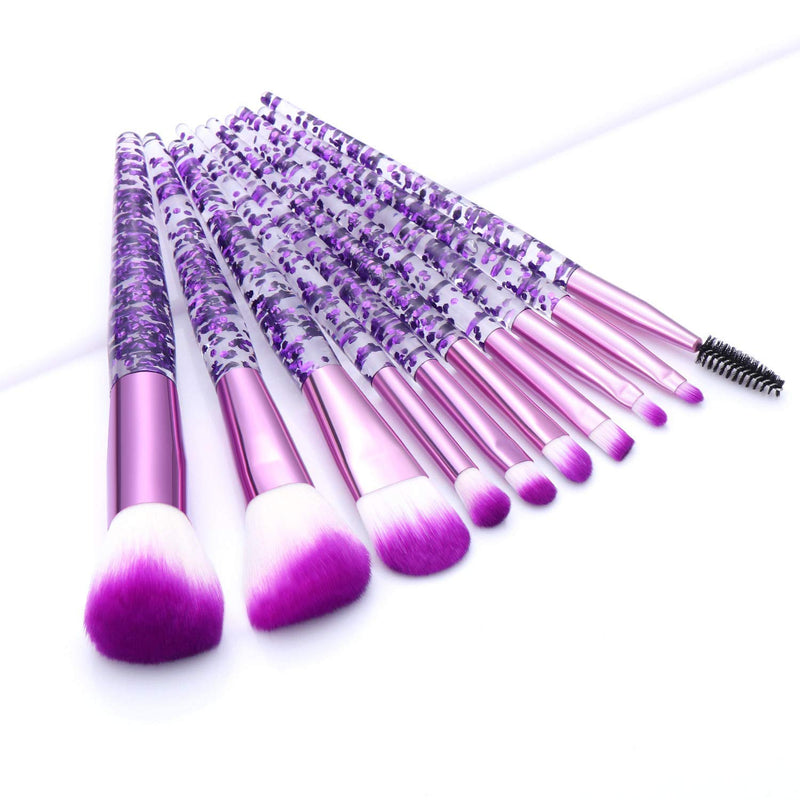 10 Pieces Crystal Glitter Makeup Brushes Premium Synthetic Fiber Makeup Brush for Foundation Powder Concealers Blush and Eyeshadow (Purple) - BeesActive Australia
